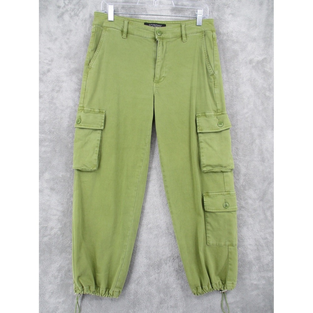 Liverpool Pants Womens 4 Cargo Pockets‎ Crop Cinch Hem Stretch Utility Parachute